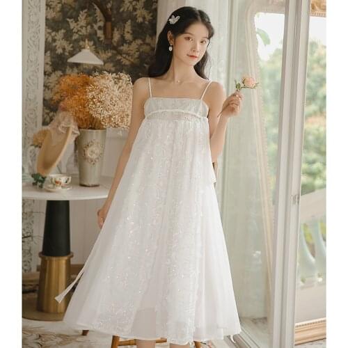 Sequined Mesh Sweet Fairy Summer Dress Sleeveless Tube Top Elegant Chinese Style Retro Ladies Sling Dress Womens