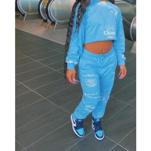 Echoine Winter Letter Print Crop Tops and Pants Two Piece Set Women Tracksuit Crop Top Trousers Casual Sportwear Matching Set