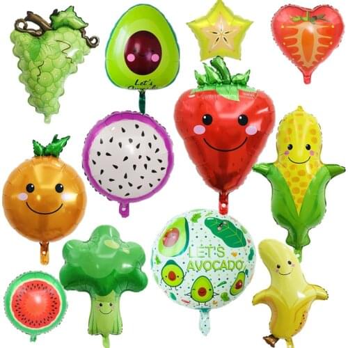 1pcs Fruits Vegetables Balloons Summer Party Decor strawberry pineapple watermelon ball helium Hawaii party decor tropical fruit