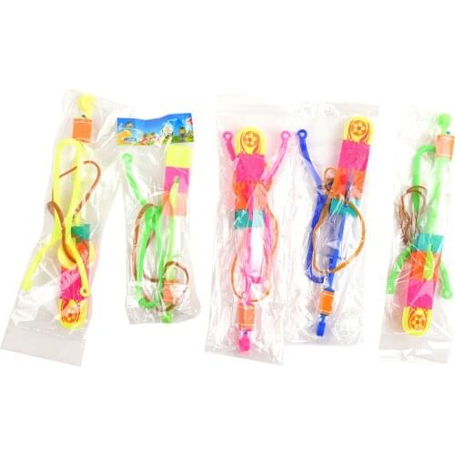 10PCS Outdoor Night Kids Elastic Luminous Slingshot Toys Shining Rocket Flash LED Light Shine Slingshot Helicopter Rotating Toy