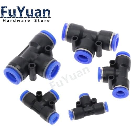 3 Way T shaped Pneumatic Connector 4mm 6mm 8mm 10mm 12mm 14mm 16mm OD Pipe Push In Air Gas Slip Lock Quick Connector Adapters