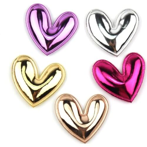 30PCS 5*5cm Mirror PU Heart shape Padded Appliques for Kids Hair Clip Hat Decor Ornament and Garment Accessoires wholesale
