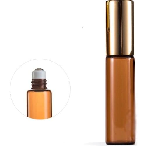 300pcs/lot 5ml Amber Thin Glass Roll on Bottle Sample Test 5cc Essential Oil Vials with Roller Metal Ball