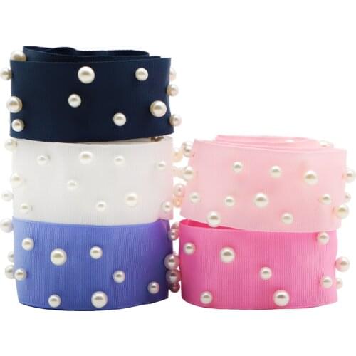 38mm Solid Color Pearl Beading Grosgrain Ribbon Gift Wrapping DIY Sewing Wrapping Art Sewing Bow-knot Crafts Home,5Yc19437