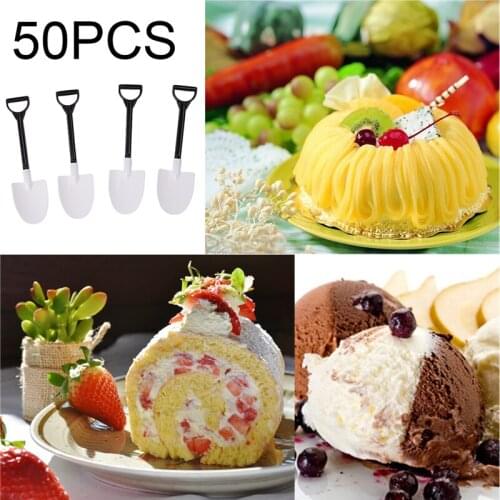 50pcs Plastic Disposable Mini Shovel Spoon Potted Ice Cream Cake Spoon for Kids Dessert Tea Coffee Spoons Kitchen Tools
