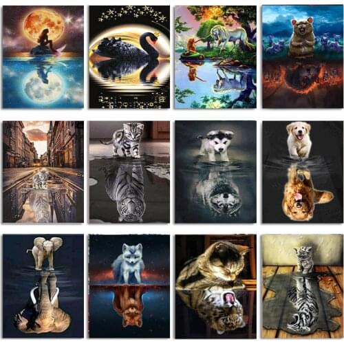 5D Diy Diamond Painting Cat Tiger Full Square Round Diamond Embroidery Cats Diamond Mosaic Animals Pictures Of Rhinestones Jq719