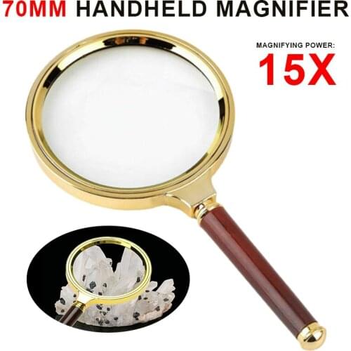 70mm Handheld Magnifier 15X Mini Pocket Microscope Book Read Magnifying Glass Lens Magnifier Gold Tone Repair Tool Accessories