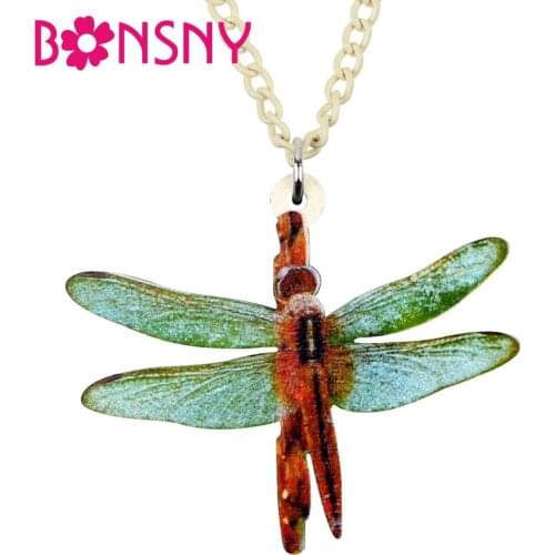 Bonsny Statement Acrylic Cartoon Cute Dragonfly Necklace Pendant Collier Fashion Summer Insect Jewelry For Women Girls Teen Gift