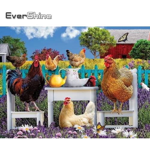 Evershine Diamond Embroidery Animal DIY Full Square Round Diamond Mosaic Chickens Needlework Beaded Painting Art Home Decor