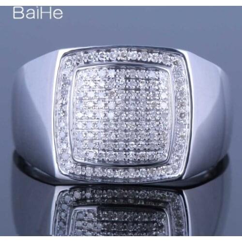 BAIHE Solid 14K White Gold 0.45CT H/SI Round Genuine Natural Diamonds Wedding Gift Men Ring Trendy Fine Jewelry Diamond Ring