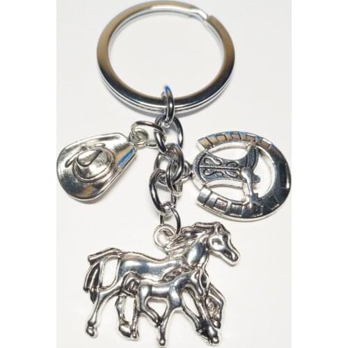 XKXLHJ 1pc Charms Boot Keychain Cowboy Hat Keyring With Horseshoe Pendant Jewelry Cowboy Gift