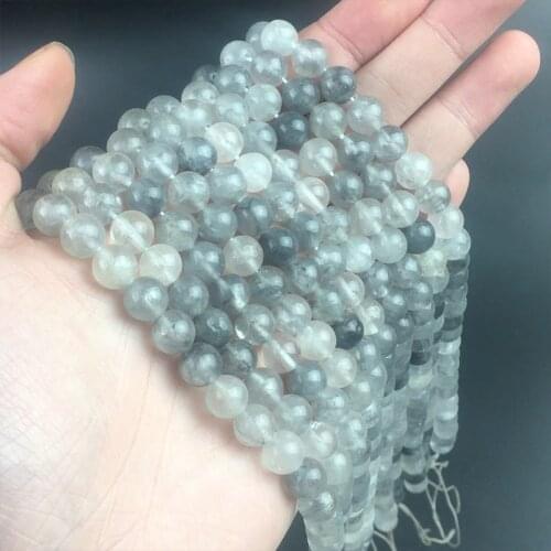 Natural Stone Grey Cloudy Quartz Beads For Jewelry Making 6 8 10 12mm Round Spacer Beads DIY Bracelet Accessories 15
