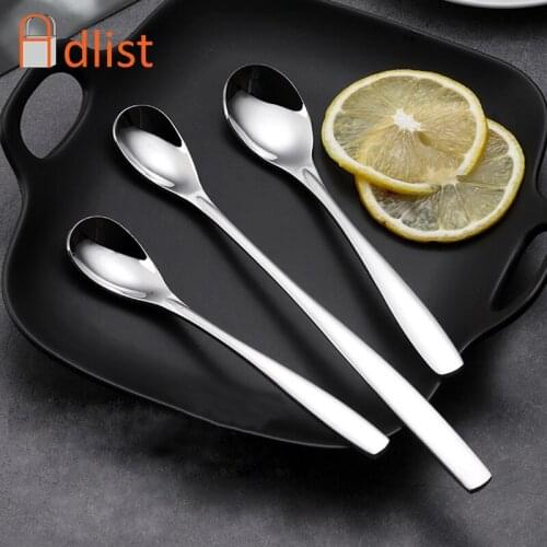 Stainless Steel Long Handle Teaspoon Silver Tea Spoon Ice Cream Dessert Coffee Spoon Drinking Mixing Spoon Kitchen Tableware set