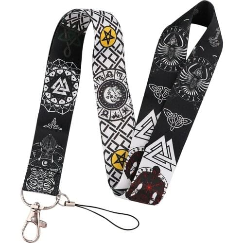 ER958 Cool Viking Pattern Lanyards Id Badge Holder Keychain ID Card Pass Gym Mobile Badge Holder Lanyard Key Holder