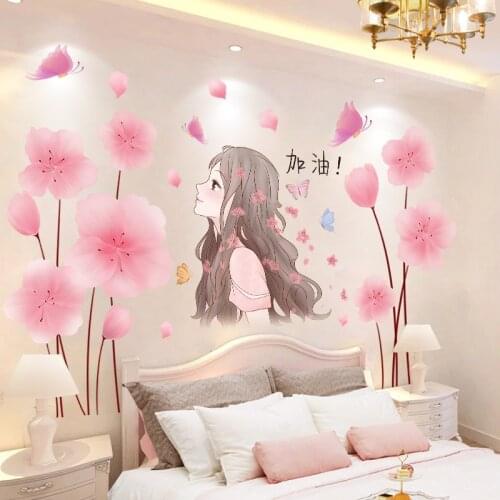 DIY 3D Pink Fighting Girl Home Decor Flowers Dancer Wall Art Sticker Poster For Girls Living Room Bedroom Home Plant Wallpaper