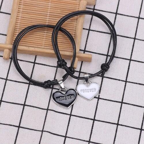 DIY Creative Heart-shaped Couple I LOVE YOU FOREVER Black And White Pendant Bracelet Alloy Material Valentines Day Gifts 2019