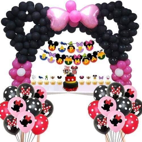 DIY Minnie Mickey Mouse Party Arch Balloon Chain Baby Shower Decor Happy Birthday Adult Kids Mickey Party Balloons Supplies