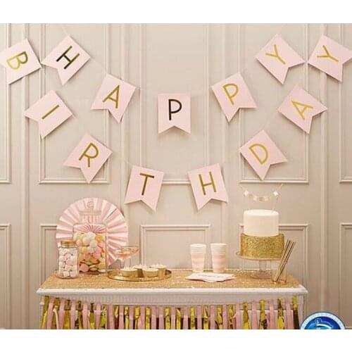 Letter Garlands Baby Boy&Girl Kids Birthday Party Decorations Happy Birthday Paper Flags Garland Floral Bunting Banners