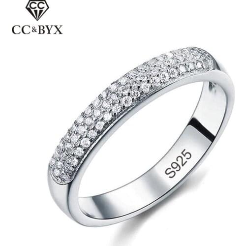 CC Rings For Women Luxury Full AAA CZ Silver Color Jewelry Promise Wedding Bands Ring Anel Statement Anillos Wholesale CC037