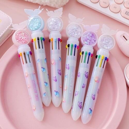 Cartoons 10 Colors Ballpoint Pen Cute Butterfly Kawaii Rollerball Pen Korea Stationery Student Prizes Office School Papelaria