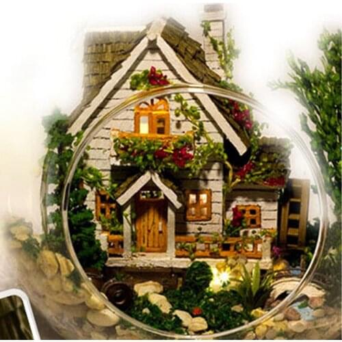 DIY Glass Ball House Model Building Kits Handmade Wooden Miniature Dollhouse Toys for Kids,Forest House for Birthday Toys Gift