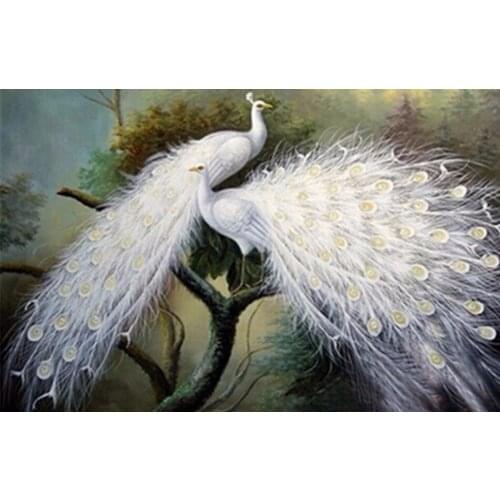 New Rhinestones Diy Diamond Painting Cross Stitch Square&round Resin Mosaic Diamond Embroidery White Peacock Needlework Decor