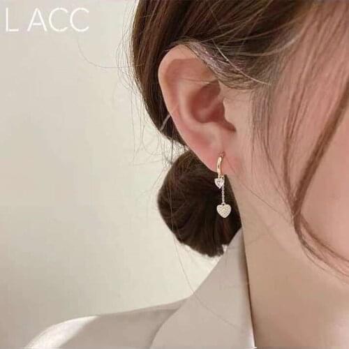 2021 New Trendy Dangle Earrings for Women Love Heart Tassel Earring Female Delicate Elegant Jewelry Fashion Crystal Drop Earring