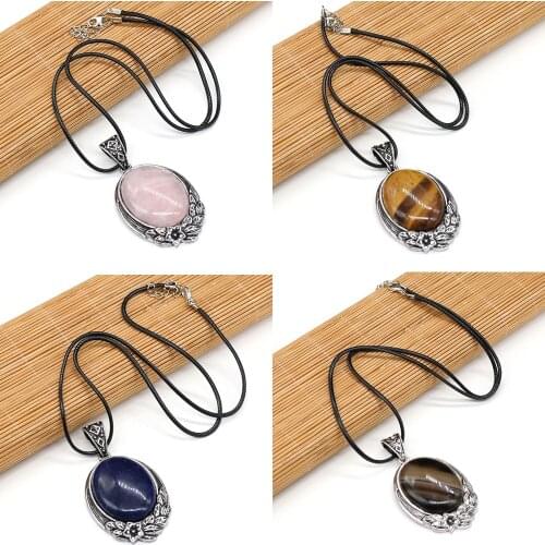 New Design Pendant Necklaces Chokers Fashion Bohemian Jewelry Crystal Lapis lazuli Pendant Necklaces for Women Men 40x60mm