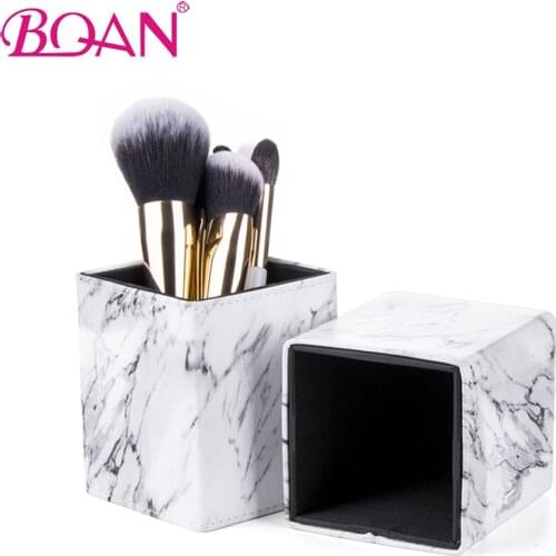 Nail Brush Makeup Brush Pen Organizer Storage Box Square Case Brushes Holder Makeup Tool PU Leather Marble Nail Storage