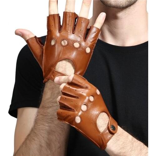 Leather gloves mens half finger fitness sports driving anti-skid strong wear-resistant driving retro motorcycle sheepskin glove