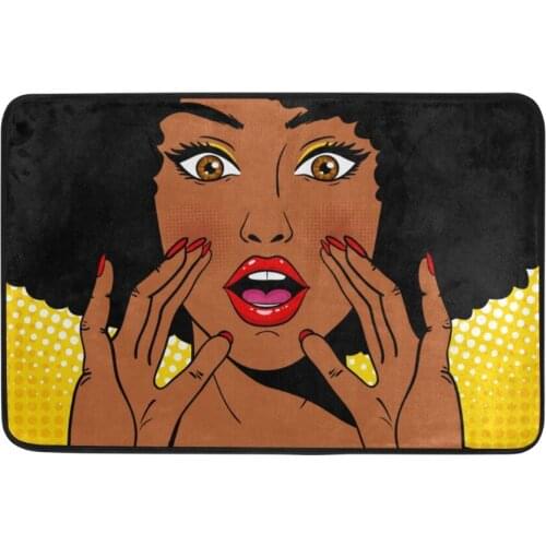 Pop Art Face Sexy Surprised African Woman Area Floor Mat kids Children Play Solid Home Decorator Doormat Non-Slip Carpet Rugs