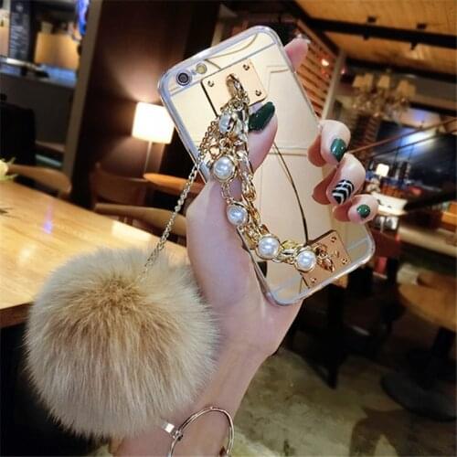 For Samsung S6 S7 edge S8 S9 S10 s20 PLUS S10E Note 5 8 9 10 20 Luxury Cute Fur ball Soft Back cover Pearl Bracelet Phone case