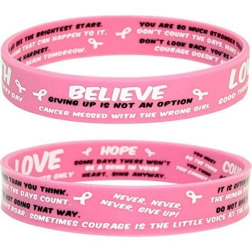 Silicone Breast Cancer Awareness Bracelet Wristband Pink Rubber Soft Jewelry