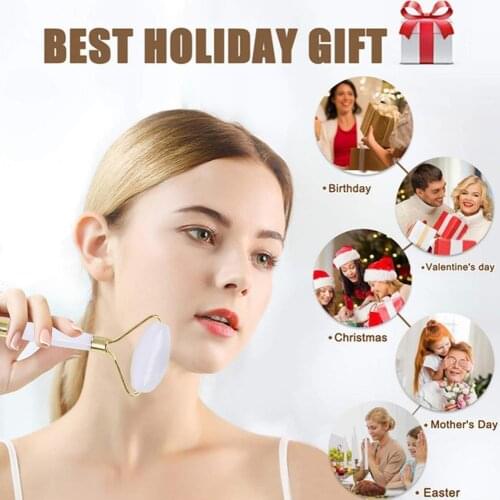 Face Massage Jade Roller Rose Lift Wrinkle Double Chin Remover Beauty Care Quartz Natural Stone Crystal Slimmer Slimming Tools