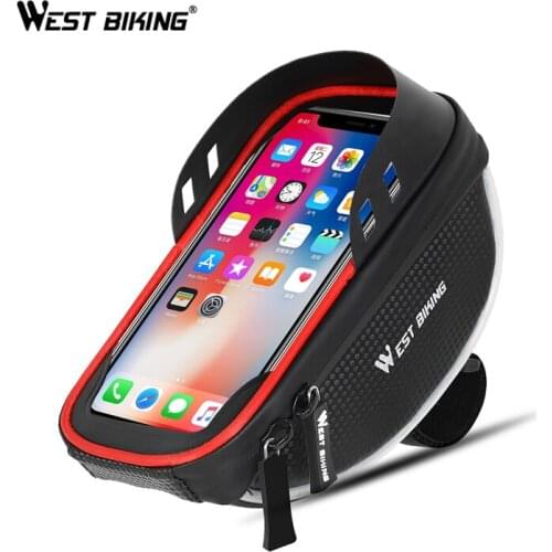 WEST BIKING Bicycle Bag Handlebar Frame Bags With Warning Light Touch Screen Phone Holder For 6 Inch Phone Bag Bike Accessories