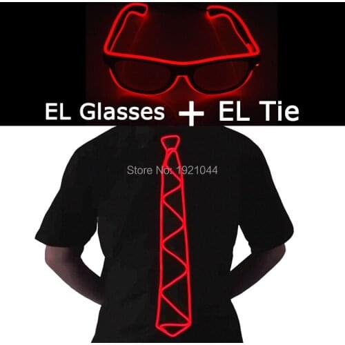Flashing Sunglasses EL Wire LED Glasses EL Glowing Tie Novelty Gift for Men Glowing Party Supplies Party Luminous Necktie