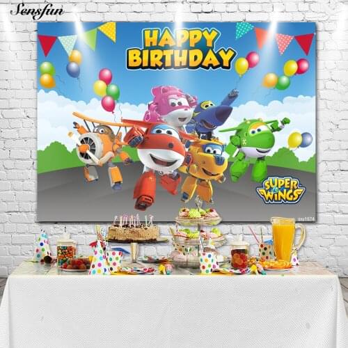 Sensfun Boy 1st Birthday Party Background Customize Vinyl Banner Super Wings Photo Backdrops Newborn Photography Props Photocall
