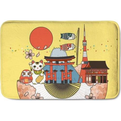 Upetstory Japanese Fan Print Doormat for Bathroom Entrance Door Absorbent Suede Kitchen Carpet Mats Anti-skid Welcome Door Mat