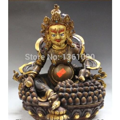 Xd 00963 10" Tibet Buddhism Pure Bronze 24K Gold painting Yellow Jambhala Buddha Statue