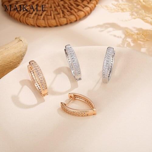 MAIKALE Multiple Trendy Cubic Zirconia Stud Earrings Korean Fashion Hollow Simple Earrings For Women Jewelry high quality Gift