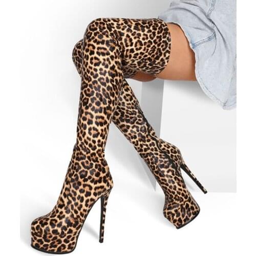 2021 Women Over The Knee High Boots Snakeskin Leopard Long Boots Ladies Sexy Waterproof Platform Shoes Plus Size 35-45