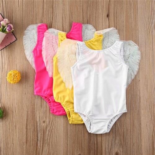 0-4Y Fashion Newborn Baby Girl Romper Swimwear Solid Color Wing Swimsuit Swimming One-Piece Bikini Baby Clothes