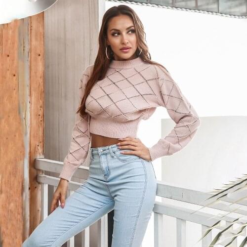 Autumn Winter Casual Cropped Sweater Women 2021 Fashion O-neck Long Sleeve Pink White Slim Pullover Woman Crop Tops Pull Femme