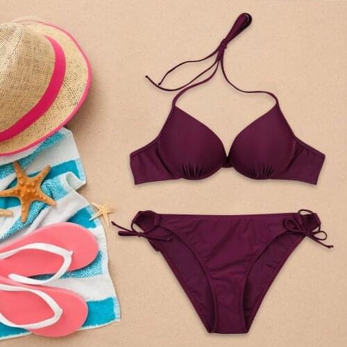 Hanging Neck Bikini Womens Bikini Halter Strap High Solid Color Waist Split Swimsuit Swimming Suit For Women Bathing suit