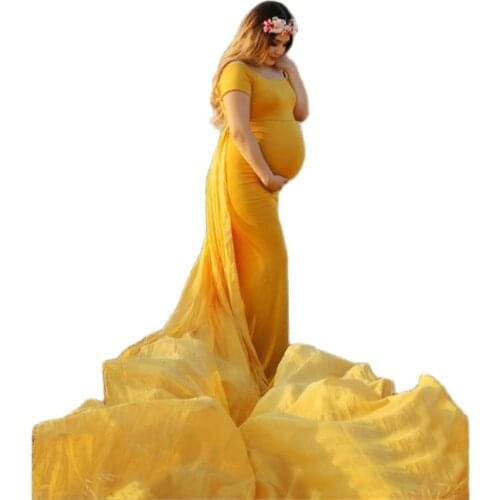 Gold Mermaid Maternity Dresses with Detachable Train Pregnant Women Gown for Photoshoot Lingerie Bathrobe Nightwear Babydoll