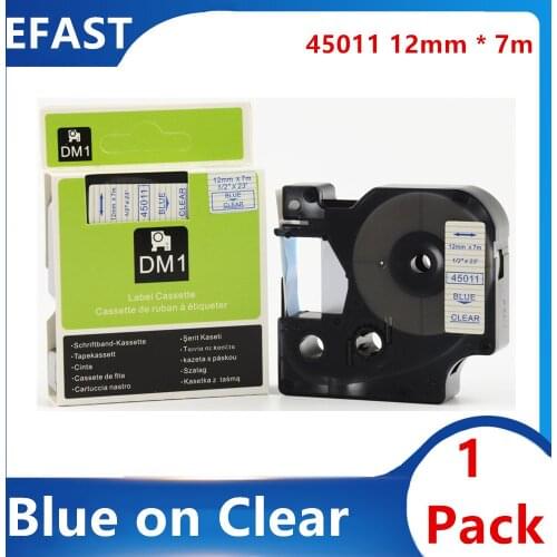 1 Pack 12mm 45011 Blue on clear Compatible dymo D1 tapes 45010 ribbon cassette for Dymo label manager LM 160 280 label maker
