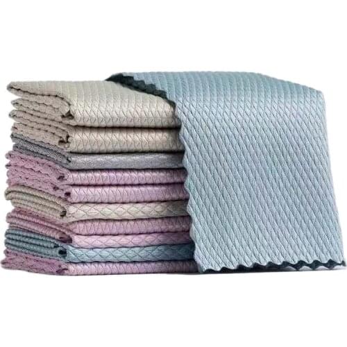 10 Pieces of Microfiber Dishwashing Cloth Fish Scale Grid Glass Cleaning Cloth Kitchen Water Absorbent Cloth Cleaning Cloth