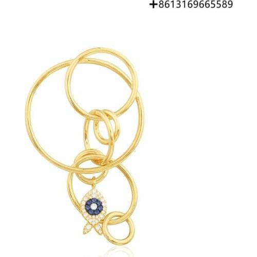 100% 925 sterling silver original engraving 1:1 Intertwined Circles With Fish Statement Mono Earring - Yellow Silver