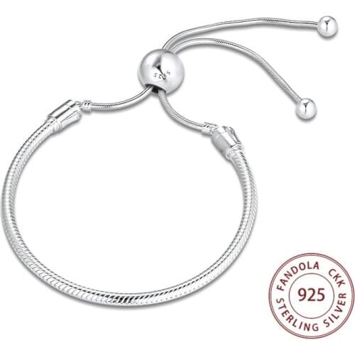 100% New 925 Sterling Silver Bracelet femme Sliding Clear CZ Bracelets for Women Fashion Jewelry Pulseira accesorios mujer