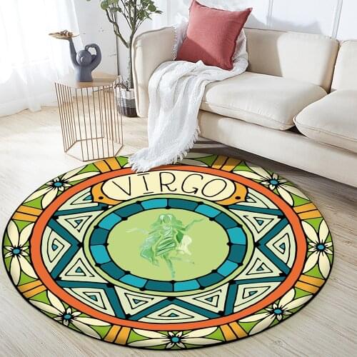 12 Constellation Virgo Round Floor Mat 3D Flannel Anti-slip Carpet Durable Carpet Floor Mat Home Bedroom Living Room Decoration